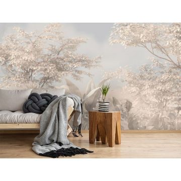 Обои виниловые на флизелине Design Studio 3D (Дизайн Студио 3Д) Нежность Листва в теплых тонах Бесшовная Фреска Ultra (NJ-005)