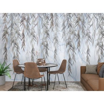 Обои виниловые на флизелине Design Studio 3D (Дизайн Студио 3Д) Нежность Ниспадающие стебли на голубом Песок (NJ-010)