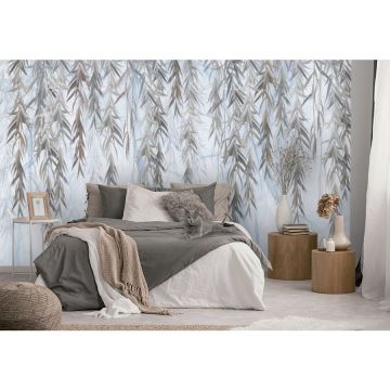 Обои виниловые на флизелине Design Studio 3D (Дизайн Студио 3Д) Нежность Ниспадающие стебли на голубом Песок (NJ-010)