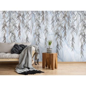 Обои виниловые на флизелине Design Studio 3D (Дизайн Студио 3Д) Нежность Ниспадающие стебли на голубом Акварель (NJ-010)