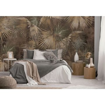 Обои виниловые на флизелине Design Studio 3D (Дизайн Студио 3Д) Нежность Листья папоротника в коричневом цвете Бесшовная Фреска Classic (NJ-011)