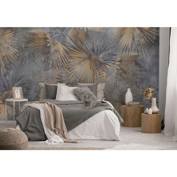 Обои виниловые на флизелине Design Studio 3D (Дизайн Студио 3Д) Нежность Осенние листья папоротника на бетоне Бесшовная Фреска Гранд (NJ-012)