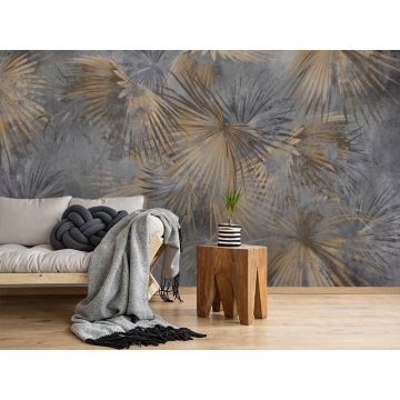 Обои виниловые на флизелине Design Studio 3D (Дизайн Студио 3Д) Нежность Осенние листья папоротника на бетоне Бесшовная Фреска Ultra (NJ-012)