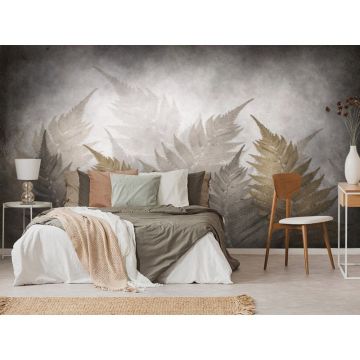 Обои виниловые на флизелине Design Studio 3D (Дизайн Студио 3Д) Нежность Листья папоротника на бетоне Акварель (NJ-013)