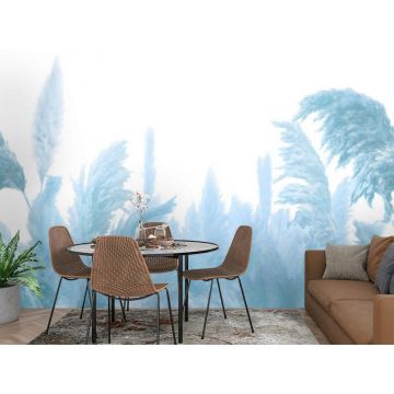 Обои виниловые на флизелине Design Studio 3D (Дизайн Студио 3Д) Нежность Поле колосьев в синих тонах Песок (NJ-018)