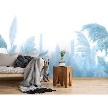 Обои виниловые на флизелине Design Studio 3D (Дизайн Студио 3Д) Нежность Поле колосьев в синих тонах Бесшовная Фреска Classic (NJ-018)