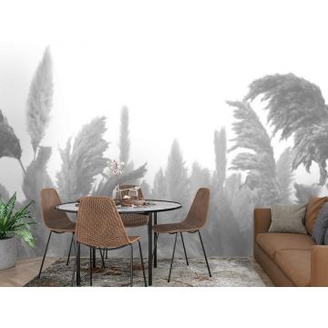 Обои виниловые на флизелине Design Studio 3D (Дизайн Студио 3Д) Нежность Поле колосьев в серых тонах Бесшовная Фреска Ultra (NJ-019)