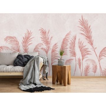 Обои виниловые на флизелине Design Studio 3D (Дизайн Студио 3Д) Нежность Художственные колосья в красных тонах Бесшовная Фреска Classic (NJ-027)