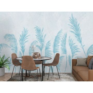 Обои виниловые на флизелине Design Studio 3D (Дизайн Студио 3Д) Нежность Художственные колосья в синих тонах Бесшовная Фреска Гранд (NJ-028)