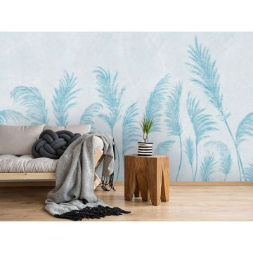 Обои виниловые на флизелине Design Studio 3D (Дизайн Студио 3Д) Нежность Художственные колосья в синих тонах Бесшовная Фреска Classic (NJ-028)