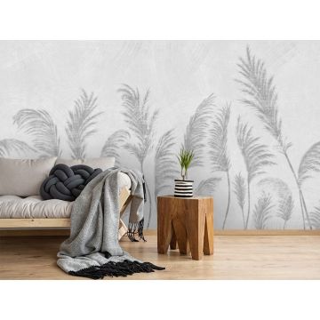 Обои виниловые на флизелине Design Studio 3D (Дизайн Студио 3Д) Нежность Художственные колосья в серых тонах Бесшовная Фреска Гранд (NJ-029)