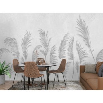 Обои виниловые на флизелине Design Studio 3D (Дизайн Студио 3Д) Нежность Художственные колосья в серых тонах Бесшовная Фреска Ultra (NJ-029)