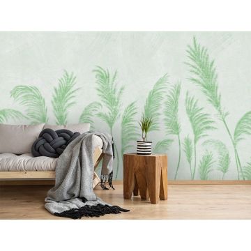 Обои виниловые на флизелине Design Studio 3D (Дизайн Студио 3Д) Нежность Художственные колосья в зеленых тонах Акварель (NJ-030)