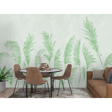 Обои виниловые на флизелине Design Studio 3D (Дизайн Студио 3Д) Нежность Художственные колосья в зеленых тонах Бесшовная Фреска Classic (NJ-030)