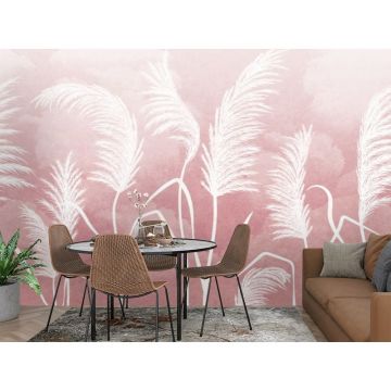 Обои виниловые на флизелине Design Studio 3D (Дизайн Студио 3Д) Нежность Колосья на небесном фоне в красных тонах Песок (NJ-032)