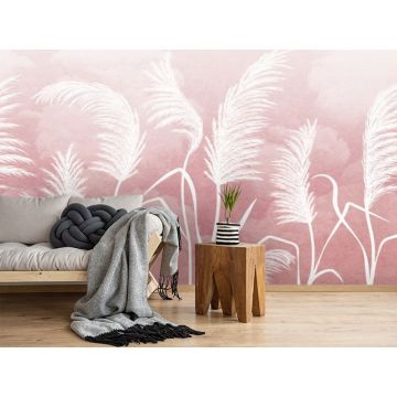 Обои виниловые на флизелине Design Studio 3D (Дизайн Студио 3Д) Нежность Колосья на небесном фоне в красных тонах Песок (NJ-032)