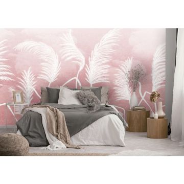 Обои виниловые на флизелине Design Studio 3D (Дизайн Студио 3Д) Нежность Колосья на небесном фоне в красных тонах Акварель (NJ-032)