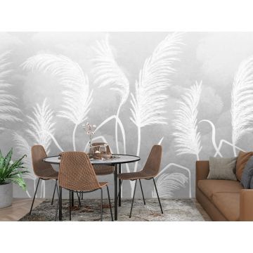 Обои виниловые на флизелине Design Studio 3D (Дизайн Студио 3Д) Нежность Колосья на небесном фоне в серых тонах Акварель (NJ-034)