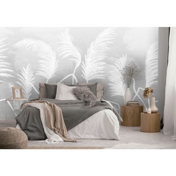 Обои виниловые на флизелине Design Studio 3D (Дизайн Студио 3Д) Нежность Колосья на небесном фоне в серых тонах Бесшовная Фреска Ultra (NJ-034)