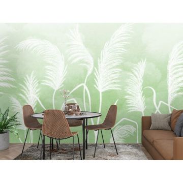 Обои виниловые на флизелине Design Studio 3D (Дизайн Студио 3Д) Нежность Колосья на небесном фоне в зеленых тонах Канвас (NJ-035)