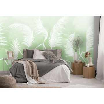 Обои виниловые на флизелине Design Studio 3D (Дизайн Студио 3Д) Нежность Колосья на небесном фоне в зеленых тонах Бесшовная Фреска Ultra (NJ-035)