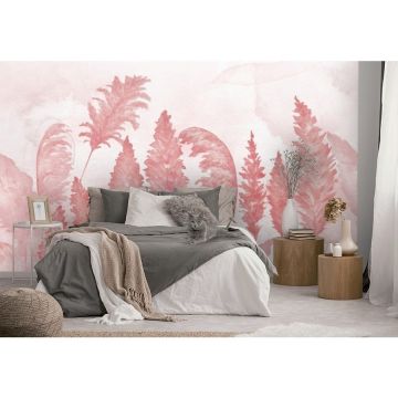 Обои виниловые на флизелине Design Studio 3D (Дизайн Студио 3Д) Нежность Акварельные колосья в красных тонах Канвас (NJ-037)