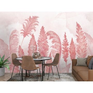 Обои виниловые на флизелине Design Studio 3D (Дизайн Студио 3Д) Нежность Акварельные колосья в красных тонах Бесшовная Фреска Classic (NJ-037)