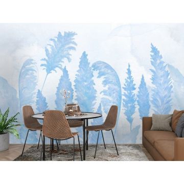 Обои виниловые на флизелине Design Studio 3D (Дизайн Студио 3Д) Нежность Акварельные колосья в синих тонах Бесшовная Фреска Гранд (NJ-038)