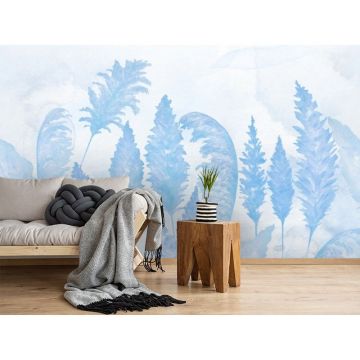 Обои виниловые на флизелине Design Studio 3D (Дизайн Студио 3Д) Нежность Акварельные колосья в синих тонах Бесшовная Фреска Ultra (NJ-038)