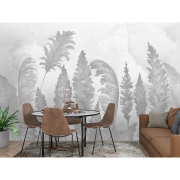 Обои виниловые на флизелине Design Studio 3D (Дизайн Студио 3Д) Нежность Акварельные колосья в серых тонах Акварель (NJ-039)