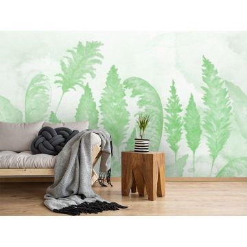 Обои виниловые на флизелине Design Studio 3D (Дизайн Студио 3Д) Нежность Акварельные колосья в зеленых тонах Бесшовная Фреска Classic (NJ-040)