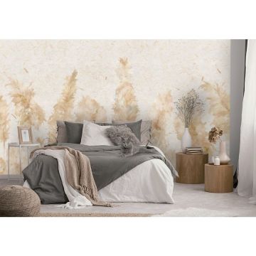 Обои виниловые на флизелине Design Studio 3D (Дизайн Студио 3Д) Нежность Колосья на текстурном фоне Бесшовная Фреска Ultra (NJ-041)