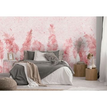 Обои виниловые на флизелине Design Studio 3D (Дизайн Студио 3Д) Нежность Колосья на текстурном фоне в красных тонах Песок (NJ-042)