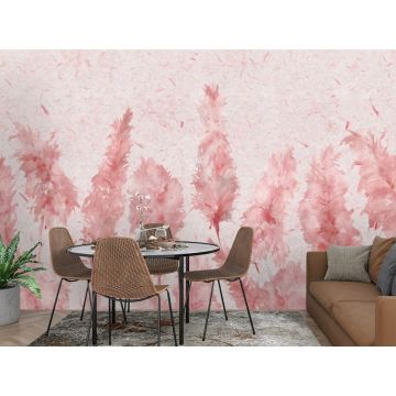 Обои виниловые на флизелине Design Studio 3D (Дизайн Студио 3Д) Нежность Колосья на текстурном фоне в красных тонах Канвас (NJ-042)