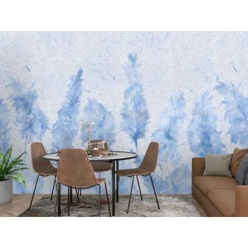 Обои виниловые на флизелине Design Studio 3D (Дизайн Студио 3Д) Нежность Колосья на текстурном фоне в синих тонах Песок (NJ-043)