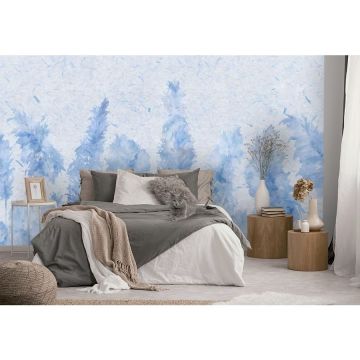 Обои виниловые на флизелине Design Studio 3D (Дизайн Студио 3Д) Нежность Колосья на текстурном фоне в синих тонах Бесшовная Фреска Ultra (NJ-043)