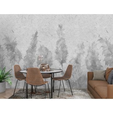 Обои виниловые на флизелине Design Studio 3D (Дизайн Студио 3Д) Нежность Колосья на текстурном фоне в серых тонах Акварель (NJ-044)