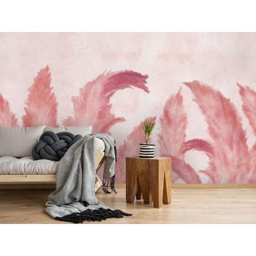 Обои виниловые на флизелине Design Studio 3D (Дизайн Студио 3Д) Нежность Крупные акварельные колосья в красных тонах Канвас (NJ-047)