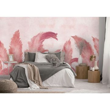 Обои виниловые на флизелине Design Studio 3D (Дизайн Студио 3Д) Нежность Крупные акварельные колосья в красных тонах Бесшовная Фреска Гранд (NJ-047)