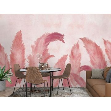 Обои виниловые на флизелине Design Studio 3D (Дизайн Студио 3Д) Нежность Крупные акварельные колосья в красных тонах Бесшовная Фреска Ultra (NJ-047)