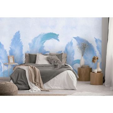 Обои виниловые на флизелине Design Studio 3D (Дизайн Студио 3Д) Нежность Крупные акварельные колосья в синих тонах Канвас (NJ-048)