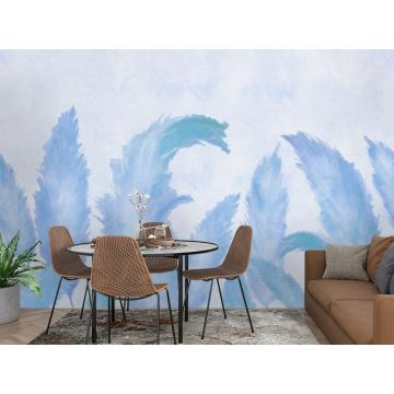 Обои виниловые на флизелине Design Studio 3D (Дизайн Студио 3Д) Нежность Крупные акварельные колосья в синих тонах Бесшовная Фреска Гранд (NJ-048)