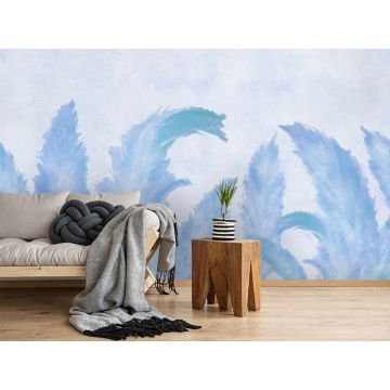 Обои виниловые на флизелине Design Studio 3D (Дизайн Студио 3Д) Нежность Крупные акварельные колосья в синих тонах Бесшовная Фреска Classic (NJ-048)