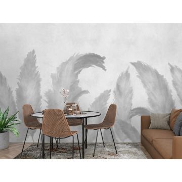 Обои виниловые на флизелине Design Studio 3D (Дизайн Студио 3Д) Нежность Крупные акварельные колосья в серых тонах Бесшовная Фреска Гранд (NJ-049)