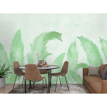 Обои виниловые на флизелине Design Studio 3D (Дизайн Студио 3Д) Нежность Крупные акварельные колосья в зеленых тонах Песок (NJ-050)