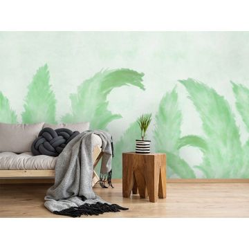 Обои виниловые на флизелине Design Studio 3D (Дизайн Студио 3Д) Нежность Крупные акварельные колосья в зеленых тонах Песок (NJ-050)