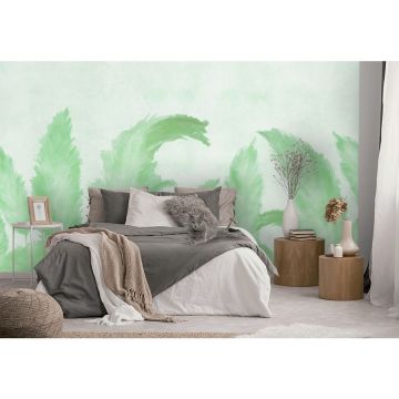 Обои виниловые на флизелине Design Studio 3D (Дизайн Студио 3Д) Нежность Крупные акварельные колосья в зеленых тонах Бесшовная Фреска Ultra (NJ-050)