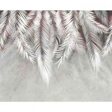 Обои виниловые на флизелине Design Studio 3D (Дизайн Студио 3Д) Тропикалия Ниспадающие тропические листья на красном Бесшовная Фреска Classic (FLV-001)