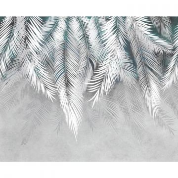 Обои виниловые на флизелине Design Studio 3D (Дизайн Студио 3Д) Тропикалия Ниспадающие тропические листья на синем Акварель (FLV-002)