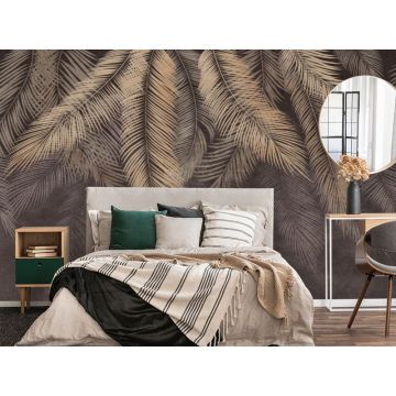 Обои виниловые на флизелине Design Studio 3D (Дизайн Студио 3Д) Тропикалия Коричневые ниспадающие тропические листья Канвас (FLV-004)